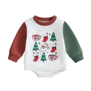 Batoľa Detská Mikina Remienky Vianočné Tlač Dlhý Rukáv Jumpsuit pre Novorodenca Roztomilý Oblečenie