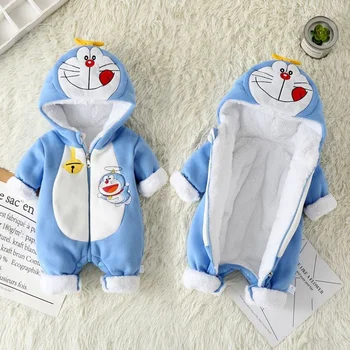 Novonarodené Dieťa, Chlapec, Dievča Doraemon Medvedík Pú Oblečenie Zvierat Cartoon Kapucňou Kombinézach Zimné Detské Pyžamo Onesies Deti Sleepwear