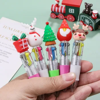 20Pcs Kawaii Vianočné Mini 4 Farebné Guľôčkové Pero Roztomilý Kreslený Santa Vianočný Stromček Perá Na Písanie Deti Školské potreby