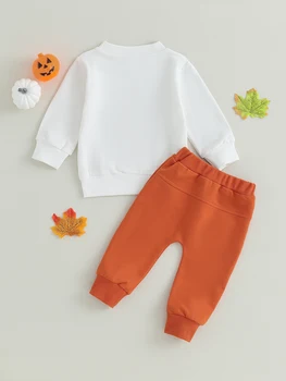 Dieťa Dievča, Chlapec Halloween Kostým Ghost Tlač Dlhý Rukáv Romper Pruhované Nohavice 2ks Spadajú Zimné Oblečenie