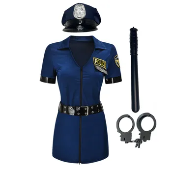 Dospelých Halloween Policajnej Uniforme Sexy Žena Dôstojníka Kostým Clubwear Zips Erotické Oblečenie Cosplay, Karneval, Maškarný Party Šaty