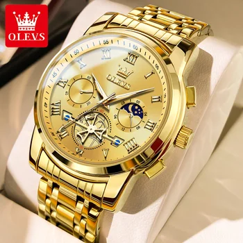 OLEVS Značky Royal Quartz Pánske náramkové hodinky Luxusné Obchodné Sport Chronograf Hodinky Vodotesné Svetelný Nehrdzavejúcej Ocele Muži Hodinky