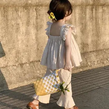 Deti Oblečenie Set sa Dievča Leta Vyhovovali 2023 Kvetinové Výšivky Dievča, je Dva Kus Vyhovovali Lietania Rukáv Top+Nohavice