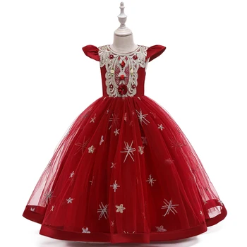 Červený kvet dievča módneho loptu šaty vhodné pre detské večerné party sequin dlhé šaty