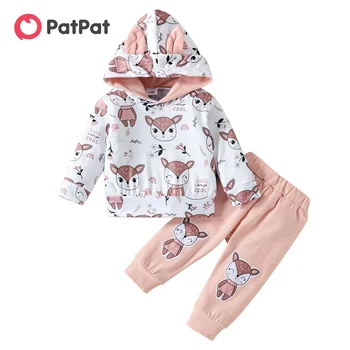 PatPat 2ks Baby Girl 95% Bavlna Zviera Tlače Tepláky a Long-sleeve Hoodie Nastaviť Ideálne pre Výlety a na Denné Nosenie