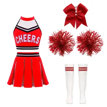 Deti, Dievčatá Cheerleading Oblečenie Tanečné Šaty Halloween Jednotné Bez Rukávov Plodín Topy Skladaný Sukne Fanden Výkon Kostýmy