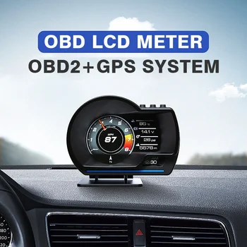 Auto Hud Head Up Display OBD2+GPS Smart Auto HUD Meradlo Digitálne počítadlo kilometrov Bezpečnostný Alarm Voda a Olej Temp. Ot. / MIN.