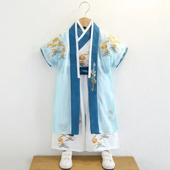 Čínsky štýl chlapca 3-dielny oblek s etnické charakteristiky, letné dlhé rukávy oblečenia 3-10Y