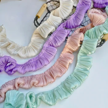 3 cm Široká Skladaný Čipky Textílie Stuhy Ročníka, Detské Šaty, Doplnky Multicolor Double-Layer Lesk Šitie Satin Textílie