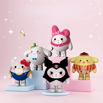 Sanrio troch-dimenzionální Kuromi Hello Kitty Moje melódie Cinnamoroll DIY papier puzzle obrázok detské vzdelávacie hračka ozdoby