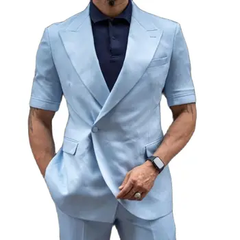 Celý Oblek pre Mužov Letné Krátke Nohavice s Jedno Tlačidlo Sako Sky Blue Veľký A Vysoký Bežné 2 Dielna Sada pre Denné Nosenie