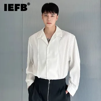 IEFB kórejský Štýl Košele Trend pánske Oblečenie Pozdĺžne Plisé Dlhý Rukáv Módne Topy Cardigan Bežné 2023 Muž Klope 9A4684