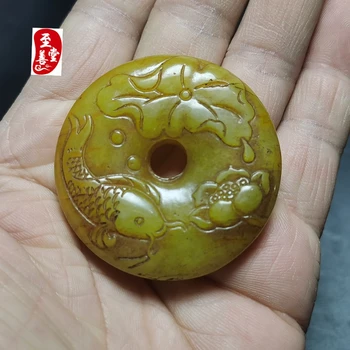 Gu Yu Lao Yu Lao Bao Jiang Han Dynastie Ming a Qing Dynastie Jade Kusy Lotus Leaf Ryby Loptu Značky Jade Prívesok