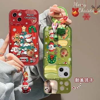 Santa Claus, Santa Claus, Elk Dekoratívny Darček s make-up Zrkadlom Stojan Telefónu Prípade Vhodná pre iPhone, 15, 11, 12, 13, 14 Pro XS