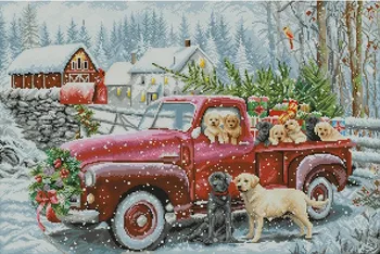 auto psov na Vianoce 64-46 Vyšívanie,Na Vyšívanie,DIY 14CT Unprinted Umenie Cross stitch súpravy Nastaviť Cross-Šitie