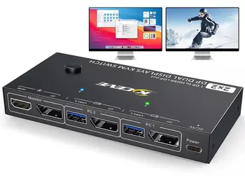 USB3.0 DP KVM Prepínače Duálne Zobrazovanie DP-HDMI-compatibl+DP Rozšírené Režimy Zobrazenia Dva Porty Súčasne Výstup 4K@60Hz Video