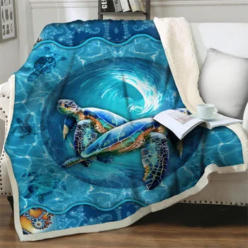 Cartoon morská korytnačka 3d deka mäkké teplé plyšové hodiť deka prenosné prikrývky cestovné piknik prikrývky na postele, gauč deka kryt