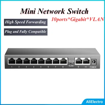 Sieťový Prepínač 1000M YYS-1010G 10 Portov Vysokej Rýchlosti VLAN RJ45 1000Mbps Fast Ethernet Siete Switcher
