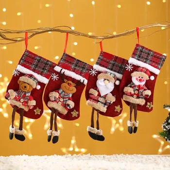 Vianočné Dekorácie Na Santa Pančuchy Gingham Bábiky, Bielizeň, Pančuchy Vianočný Stromček Prívesok Vianočný Darček Taška