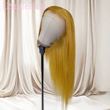UStyleHair Žltá Dlhé Hodvábne Rovné Parochňu Prírodné Vlasové Parochne Čipky Front pre Ženy Tepelne Odolných Syntetických Vlasov na Každodenné Použitie