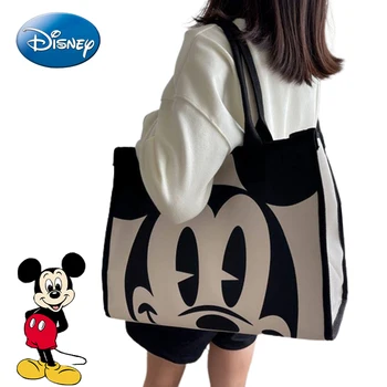 Disney Mickey Mouse Ženy Taška Cez Rameno Cartoon Vzor Plátno Veľkú Kapacitu Nákupní Taška Módne Zips Ženy Kabelka Tote Bag