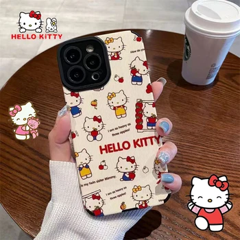 Sanrio Hello Kitty Telefón puzdro pre IPhone 15 14 13 12 11 Pro Max Xr Prípade Úplného Balíka Fallproof Mäkké Prípade Anime Dievča Zadný Kryt