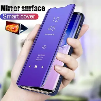 S21fe Prípade, Smart Mirror Kože Flip Shell Kryt Pre Samsung Galaxy S21 Fe 5g 2022 6.4 Magnetické Knihy, Stojan Coque Na S 21 Viery