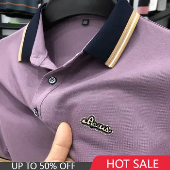 High-End Výšivky Polo Shirts Letné Bavlnené tričká Módne Bežné Klope Topy Trend Mužov Oblečenie Ropa Hombre Camisa Masculina