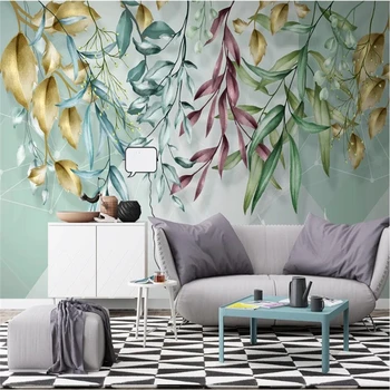 beibehang Vlastné 3d tapeta Nordic tropických rastlín, ručne maľované akvarel listy geometrické línie pozadí nástenné maľby