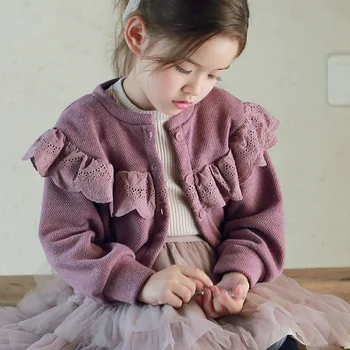 Vrchné Oblečenie Na Jeseň Nové Kórejské Deti Oblečenie Dievča Jemné Sladké Dievčatá Pletenie Cardigan Kabát Bavlna Vydlabaných