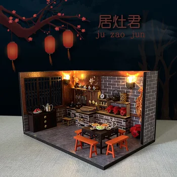 DIY Drevená Bábika starobylý Dom Miniatúrne Stavebné Súpravy Vintage Čínsky Villa domček pre bábiky s Nábytkom Svetlo Veľký Casa Dievčatá, Hračky