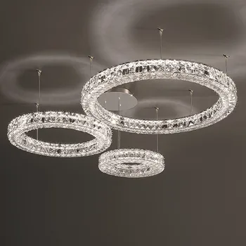 Moderný Luxusný 3-Stranne Dizajn Crystal Led Luster Pre Obývacia Izba Lesk Chrome Steel Prívesok Lampa Krúžky Pre Jedáleň