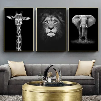 Zebra, Slon, Lev Žirafa Rhino Čierna Biela Zvierat Plátno Na Maľovanie Umenia, Tlače, Plagát, Obraz Na Stenu Nordic Dekorácie Veľkoobchod