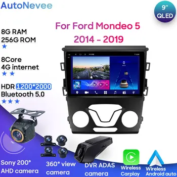 Android Multimediálne Pre Ford Mondeo 5 2014 - 2019 Auto Stereo CPU Rádio QLED Prehrávač, Navigácia Carplay Auto HDR 5G Cam BT Dash Cam