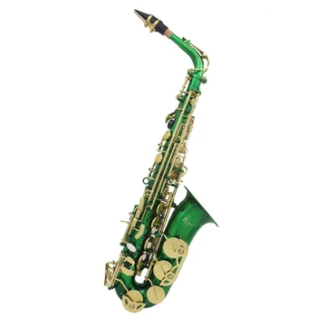 Alto saxofón Eb mosadze s vyrezávané biele shell tlačidlá zelené handričkou okno nástroja