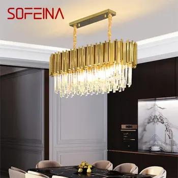SOFEINA Zlatý Luster Crystal Obdĺžnik Prívesok Lampa Postmoderných LED Svietidlo pre Domáce Obývacia Jedáleň