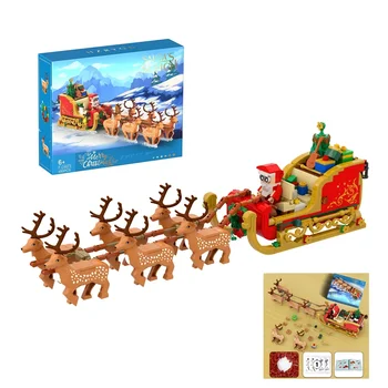 Vianoce na Saniach Santa Claus Elk Model s Light Kit pre Vianočné Ozdoby 442 Ks Stavebné Bloky, Hračky s Papierom Príručka