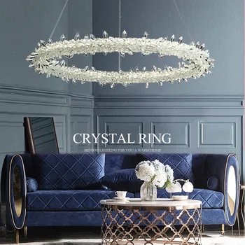 Krúžok Crystal Perličiek Strop Lustre Luxusné Art Obývacia Izba Morden LED Spálňa Prívesok Lampy Domova Závesné Svetlo Lesk