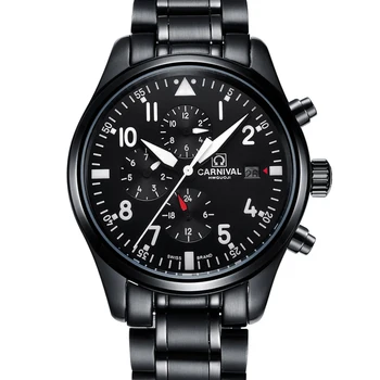 Švajčiarsko KARNEVAL Hodinky Automatické Mechanické Náramkové hodinky Kalendárny Týždeň 24 hodín Displej Hodinky pre Mužov Nepremokavé Reloj Hombre
