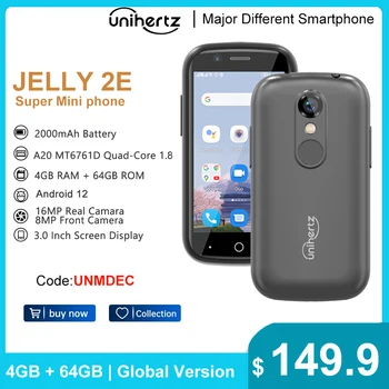 Unihertz Jelly 2E Mini Android Smartphone 12 Odomknutý 4 GB 64 GB Mobilné Telefónne 2000mAh 16MP 4g mobilné telefóny