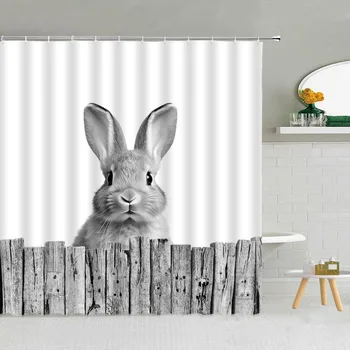 Funny Bunny Sprchový Záves, Šedá Biela, Hnedá Karikatúra Roztomilý Pet Sprcha Deti Sprchový Záves Textílie Dekoratívne Kúpeľňových Doplnkov