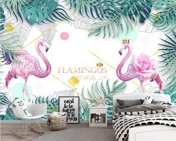 beibehang Prispôsobené moderné nástenné papiere domova nové tropických rastlín flamingo nordic spálne, obývacia izba tapety pozadia