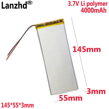 3,7 V Li polymer batérie 4000mAh Pre Plochý Panel batéria tablet MID vstavanej batérie. 3055145 145*55* 3 mm