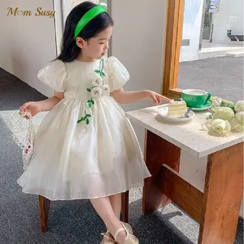 Móda Baby Girl Princezná 3D Kvetinové Šaty Lístkového Rukáv Dieťa Batoľa, Dieťa Vestido Strany Svadobný Sprievod Detské Oblečenie 1-10Y