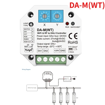 DC24V WiFi & RF, aby sa DALI Converter DA-M(WT) Tuya APP Riadenie 6in1 pre Jednu Farbu CCT RGB RGBW RGB+SCS alebo Prepínač Ovládania Svetla