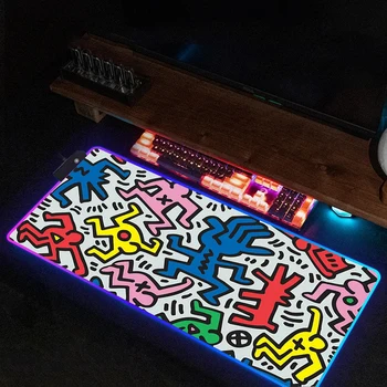 Gamer Mousepad Keith Haring Tabuľka Mat Počítač, Písací Stôl Príslušenstvo Deskmat Rozšírené Podložky Zadné Svetlo Herňa Dekorácie Podsvietenie