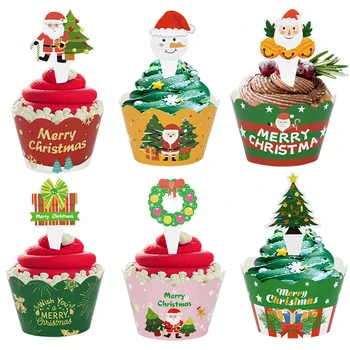 12pcs Vianočné Tortu Vňaťou Cartoon Elk Santa Claus Cupcake Wrapper Vianočné Koláče Dekorácie 2023 Navidad DIY Dezert Dekor