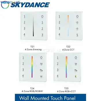 Skydance T21 T22 T24 T25 4 Zóny Stmievanie / SCS / RGB / RGBW / RGBCCT Wall Mount Sklenený Dotykový Panel Regulátora Napájaný z Batérie