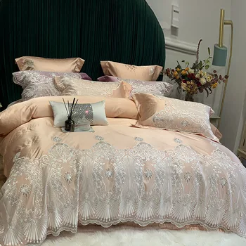 Kórejský Čipky Dievčenské High-end 4pcs Nastaviť Vysokú Presnosť Brocade Bavlna Luxusný Princezná Svadobné Čipky posteľná bielizeň Nastaviť Perinu Nastaviť