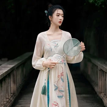 Na jar a v lete národný sloh v Číne tradičnej Čínskej výšivky šaty módne zlepšenie Hanfu retro dámske šaty